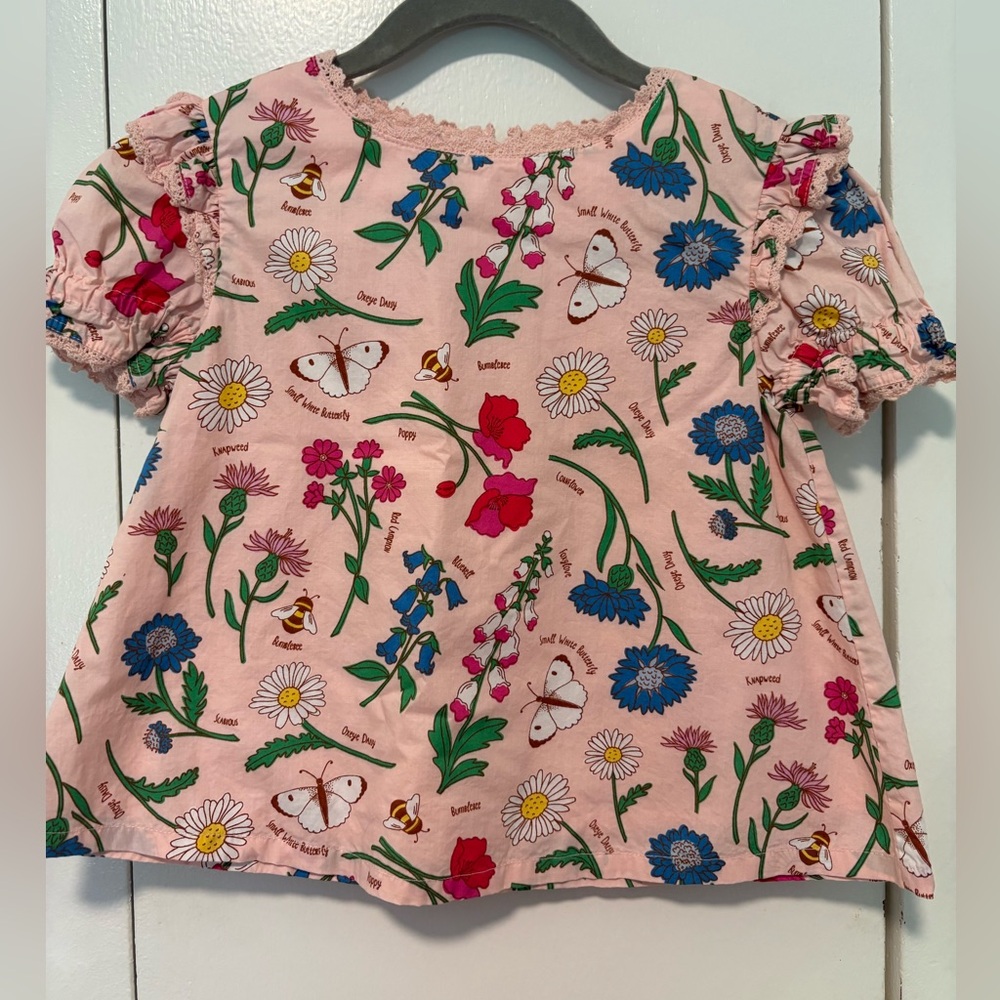 Mini Boden Girls Sz 4-5 floral cotton jersey top With Flower & Butterflies EUC